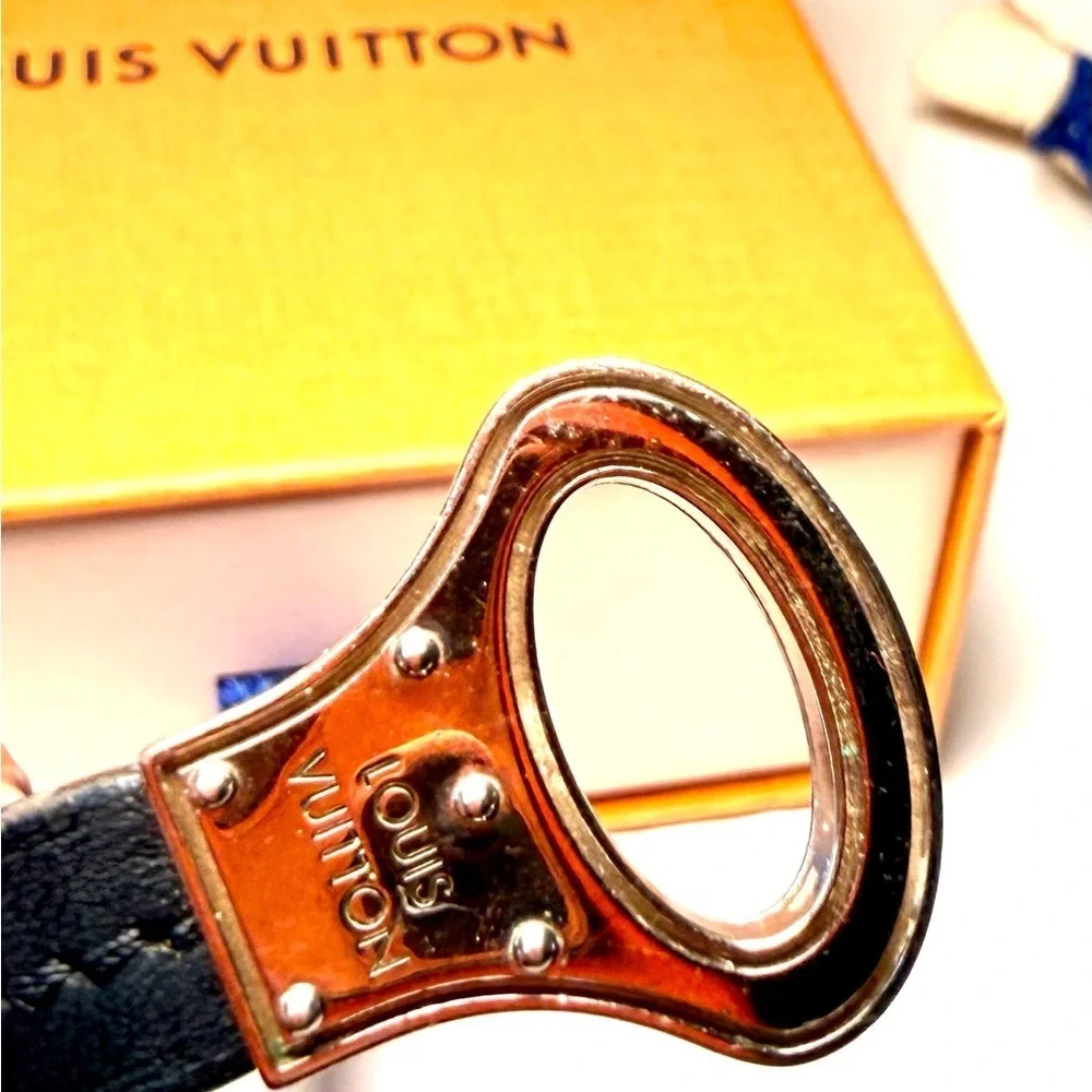 Authentic Louis Vuitton Monogram M6290 Bracelet – Black Leather W/Box & Dust Bag